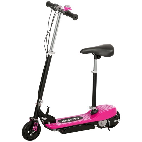 HOMCOM Folding Ride on Powered Scooter, 120W, with Warning Bell, 15km/h Maximum Speed, for Ages 4-14 Years, Pink Image