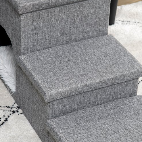 PawHut Dog Steps for Bed, 3 Step Pet Stairs with Kitten House and 2 Storage Boxes, 3 in 1 Dog Ramp for Sofa with Washable Plush Cushion, Light Grey