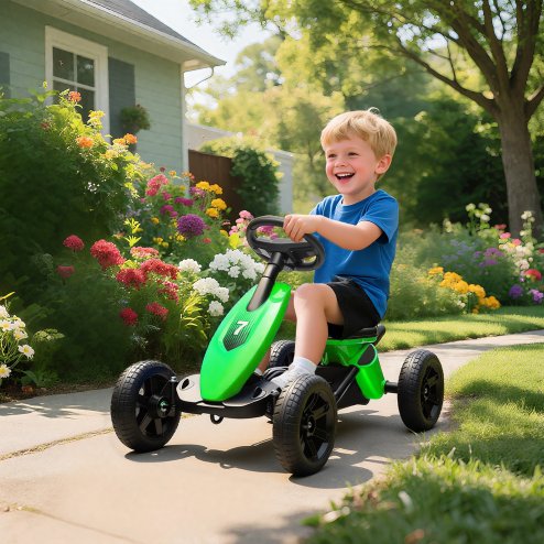 AIYAPLAY Pedal Go Kart for Kids, Children Ride-On Race Car with Silent EVA Tyres, for 2-5 Years, Green