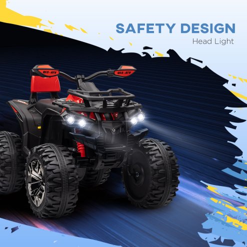 HOMCOM 12V Quad Bike, Battery Powered Ride on ATV with LED Lights, Music, Backrest, Forward, Backward, Electric Vehicle Toy Car for Kids, Red