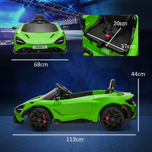 AIYAPLAY McLaren 765LT Licensed Electric Car for Kids with Butterfly Doors, 12V Kids' Electric Ride on with Remote Control, Transport Wheels, LED Lights, MP3 Music, Horn, for 3-6 Years, Green