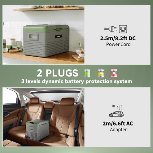 Outsunny 30L Car Refrigerator, Portable Compressor Car Fridge Freezer, Electric Cooler Box with 12/24V DC and 110-240V AC for Camping, Driving, Picnic, Down to -20°C, Light Green and Grey