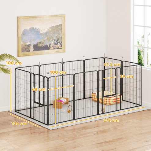 PawHut Dog Pen, 12 Panel Puppy Pen, Steel Dog Playpen, for Medium Breeds, 100cm Tall, Black