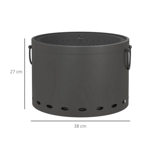Outsunny Smokeless Fire Pit, 38cm Portable Wood Burning Firepit with Spark Screen and Poker, Low Smoke Camping Bonfire Stove for Garden Patio Picnic, Dark Grey
