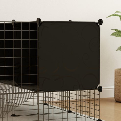 PawHut Rabbit Run, Pet Playpen, Small Animal Cage Enclosure, C&C Cage with Elevated Huts, 31 Panels, for Guinea Pigs, Hedgehogs, for Indoor Use