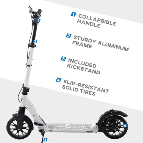 HOMCOM Adult Teens Kick Scooter Foldable Height Adjustable Aluminium Ride On Toy for 14+ w/ Rear Wheel & Hand Brake, 200mm Big Wheels, Shock Mitigation System - Silver