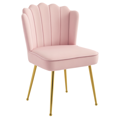 HOMCOM Shell Luxe Velvet Accent Chair with Gold-tone Metal Legs, Modern Vanity Chair for Living Room, Bedroom, Home Office, Pink