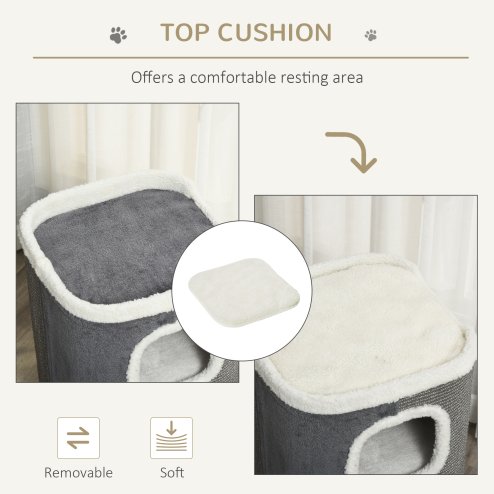 PawHut Cat Barrel Scratching Post Cat Tree for Indoor Cats Kitten Climbing Frame Pet Play Tower Soft Plush & Lamb Fleece Grey