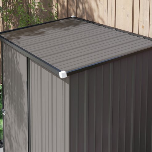 Outsunny 5ft x 3ft Lean to Garden Shed, Metal Outdoor Storage Shed with Single Lockable Door, Tool Storage Shed for Garden, Patio, Light Grey