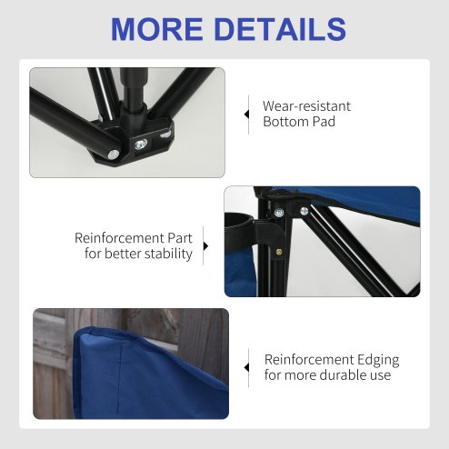 Outsunny 6 Seater Folding Bench, Outdoor Camping Chair Portable Sports Spectator Chair with Metal Frame, Cup Holder & Carry Bag, Blue
