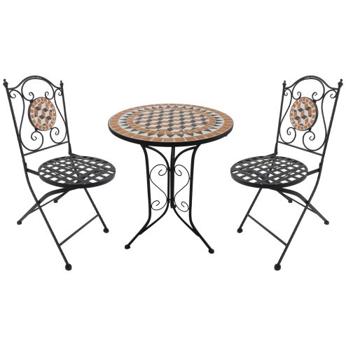Outsunny 3 PCs Garden Mosaic Bistro Set Outdoor Patio 2 Folding Chairs & 1 Round Table  Outdoor Furniture Vintage