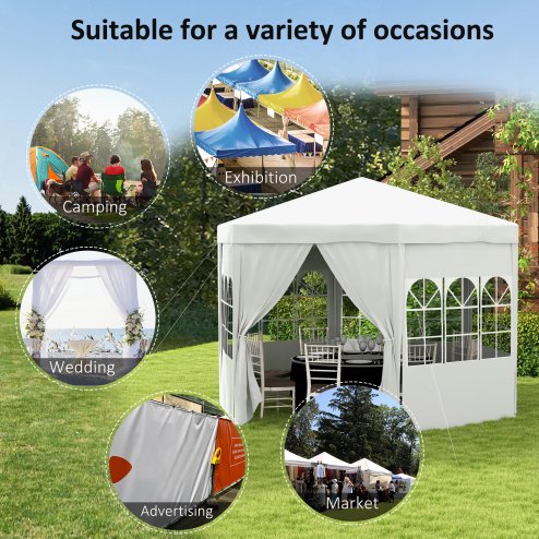 Outsunny 4m Hexagonal Gazebo Canopy Party Tent with 6 Removable Side Walls for Outdoor Event with Windows and Doors, White