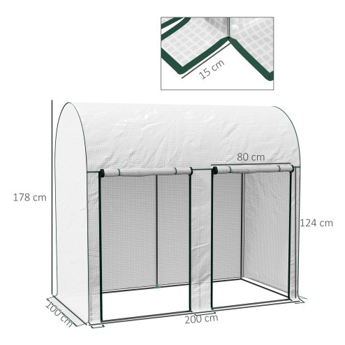 Outsunny Walk-In Greenhouse with Zipped Roll Up Doors, Small Tomato Greenhouse with Plastic Cover and Arched Top for Flowers, Vegetables and Herbs, 200 x 100 x 178cm, White