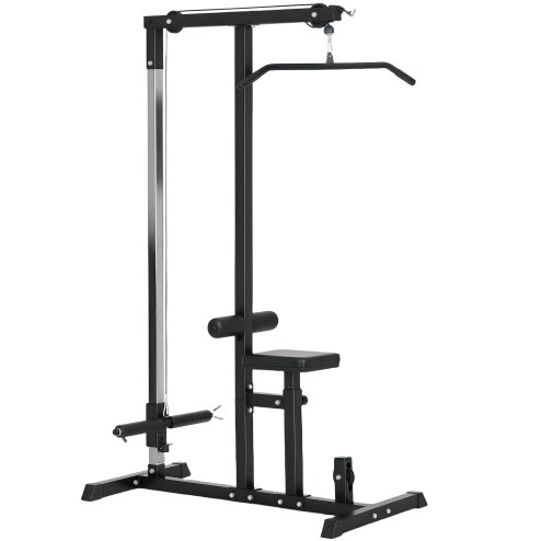 HOMCOM Lat Pull Down Machine with Extra Pulley for Seated Rows, Cable Pulley System with Adjustable Seat for Home Gym