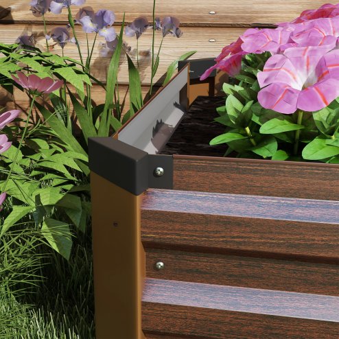 Outsunny Galvanised Raised Bed for Garden, Rectangular Outdoor Elevated Planter Box with Safety Edging and Open Bottom for Growing Flowers, Herbs and Vegetables, 240 x 60 cm, Dark Brown
