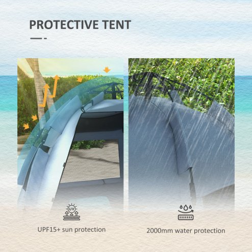 Outsunny Pop Up Tent Beach Tent for 2-3 Person, UPF15+ Easy Set Up Sun Shelter with Extended Floor, Sandbags, Mesh Windows and Carry Bag, Light Blue
