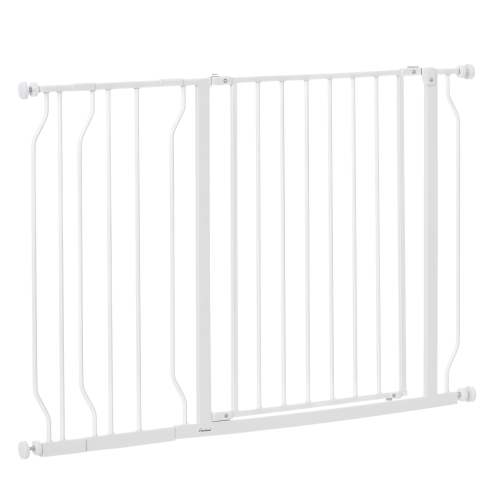 PawHut Dog Gate Wide Stair Gate w/ Door Pressure Fit Pets Barrier for Doorway, Hallway, 76H x 75-115W cm - White