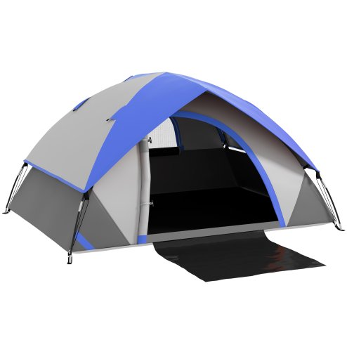 Outsunny Camping Tent, 2 Man Dome Tent, 3000mm Waterproof, with Sewn-in Groundsheet, Carry Bag and Top Hook, for Fishing Hiking Festival, Grey and Dark Blue