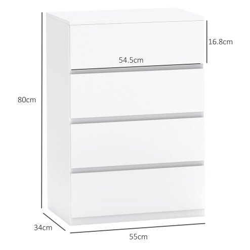 HOMCOM Chest of Drawers, 4 Drawers Storage Cabinet Floor Tower Cupboard for Bedroom Living Room, White