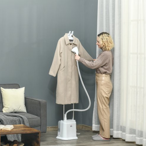 HOMCOM Upright Garment Clothes Steamer Suitable for all Fabrics with 6 Steam Setting, 45s Fast Heat-up, 1.7L Water Tank and 45min Steamer, Wrinkle and Odour Remover, White