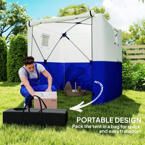 Outsunny Pop Up Gazebo with Sides, 2m x 2m Easy 1 Person Setup Party Tent with Carry Bag, Stakes, Ropes, Folding Multifunctional Instant Shelter, Dark Blue and White