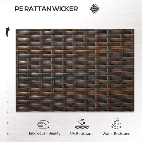 Outsunny 2 Seat Rattan Garden Bench, Patio Wicker Chair with Glass Tea Table, Outdoor Love Seat with Padded Cushions, for Garden, Porch, Brown/Cream White