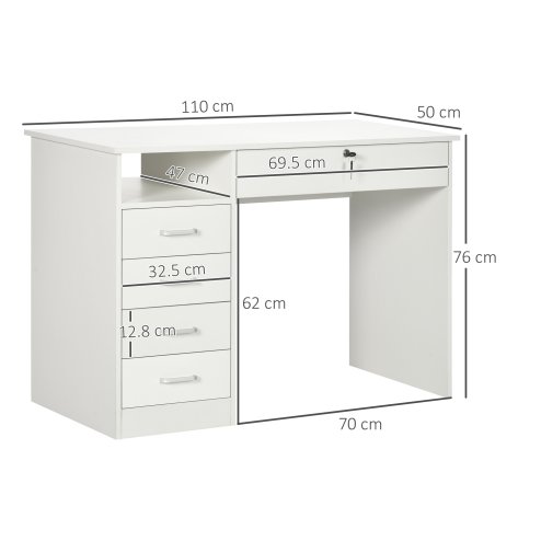 HOMCOM Computer Desk, Home Office Desk with Lockable Drawer, Storage Shelf for Study Bedroom, 110 x 50 x 76 cm
