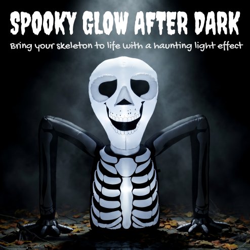 Outsunny 140 cm Inflatable Ground Crawling Skeleton, Scary Halloween Decoration, Blow Up Decoration with Built-in LED Lights for Garden Indoor Outdoor Decor