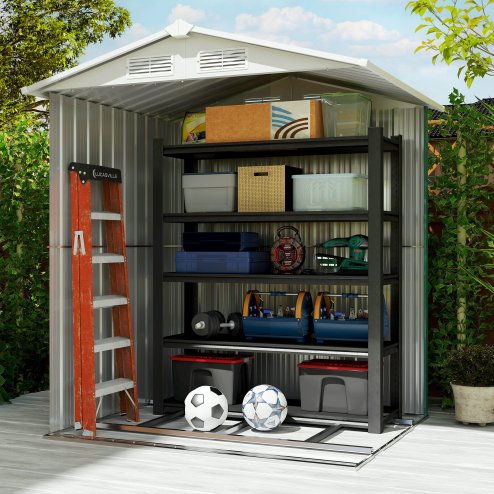 Outsunny 5ft x 4ft Garden Shed, Metal Tool Storage Shed with Sliding Door, Sloped Roof and Foundation Kit for Garden, Patio, Green