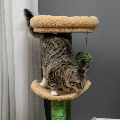 PawHut Cat Tree, 72cm Cat Scratching Post with Bed, Kitty Activity Centre, Cat Climbing Tower with Ball Toy Curved Scratching Pad, Brown