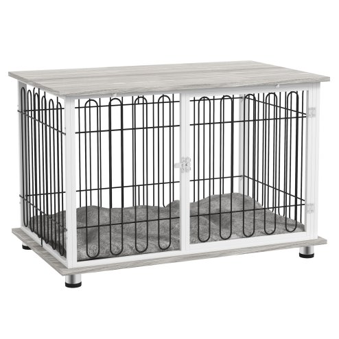 PawHut Dog Crate Furniture, Indoor Dog Kennel Side End Table with Soft Washable Cushion, Lockable Door, for Large Dogs