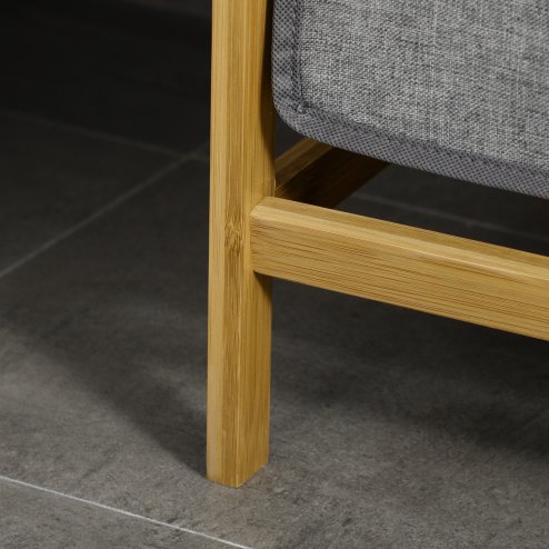 HOMCOM Bamboo Laundry Basket, Laundry Hamper with Shelf, 2 Pull-out Bags for Bedroom, Bathroom, Laundry Room, 64 x 33 x 73 cm, Grey