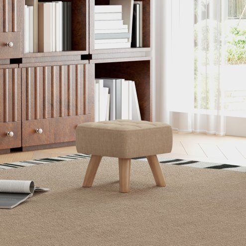 HOMCOM Modern Tufted Footstool, Fabric Foot Stool with Rubber Wood Legs, Padded Seat, for Living Room, Bedroom, Entryway
