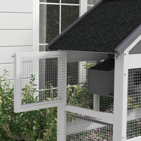 PawHut Wooden Bird Cage Budgie cage, Bird Aviary Outdoor Birdhouse for Finches, Parakeets - Grey