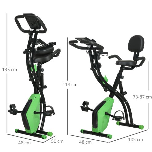 HOMCOM 2-in-1 Folding Exercise Bike, Foldable Stationary Bike with 8-Level Adjustable Magnetic Resistance, Arm Resistance Band, Pulse Sensor and LCD Monitor, Green