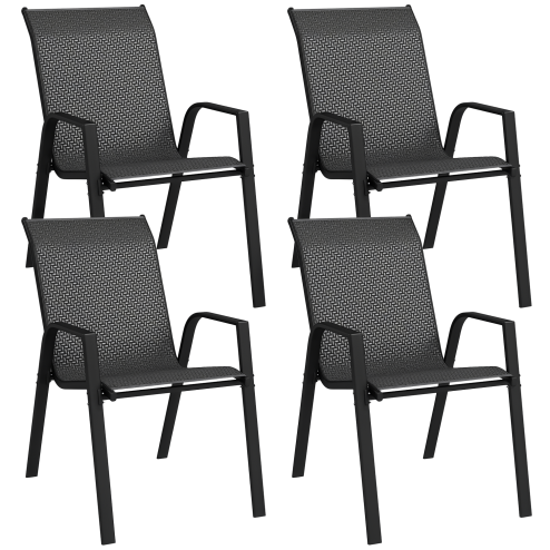 Outsunny Stackable Outdoor Chairs Set of 4, Rattan Garden Chairs with Armrests and Backrest for Deck, Grey