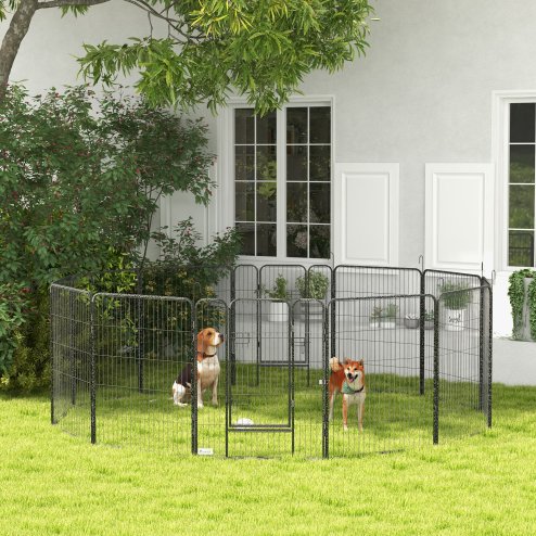 PawHut Dog Pen 12 Panels Puppy Pen Heavy Duty Pet Playpen for Indoor Outdoor for Dogs, Rabbits, Ducks 100cm High