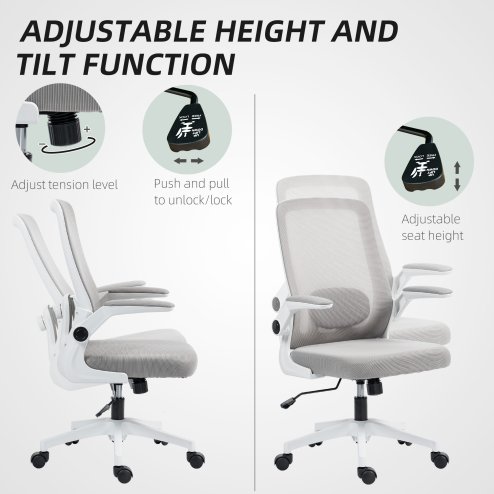 HOMCOM Executive Office Chair, Ergonomic Mesh High Back Desk Chair with Flip-up Armrest, Adjustable Lumbar Support, Grey