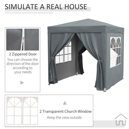 Outsunny 2 x 2 m Garden Pop Up Gazebo, Wedding Party Tent Marquee, Water Resistant Awning Canopy With Sidewalls, Windows, Carry Bag, Grey