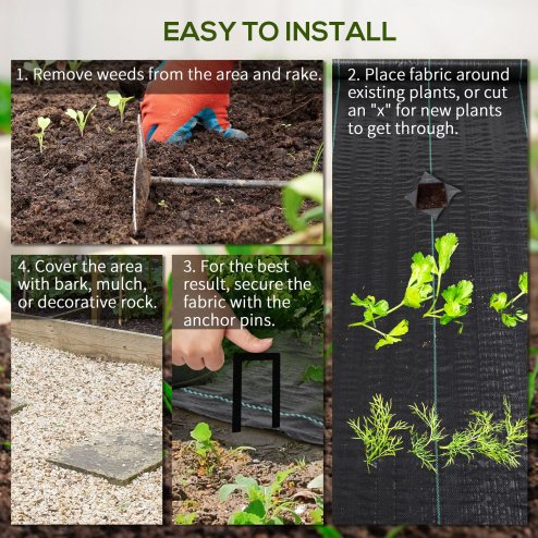 Outsunny 2m x 100m Heavy Duty Weed Control Membrane, Weed Membrane for Landscaping Driveway Gravel Artificial Grass Lawn Underlay, Black