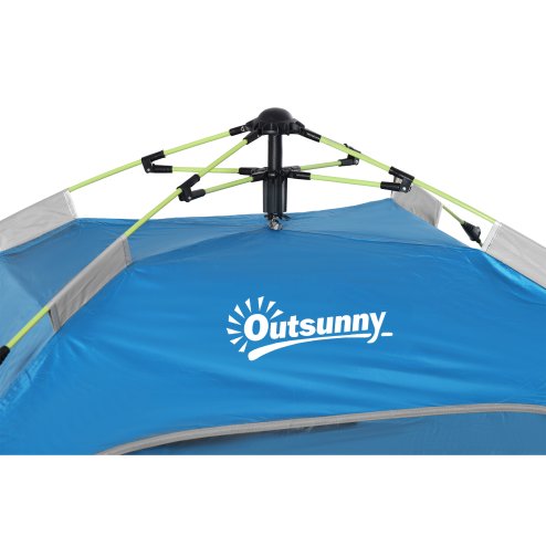 Outsunny 2 Man Pop-up Tent Beach Tent Sun Shelter w/ Windows Doors Hook Sandbags UV Protection Waterproof Outdoor Adventure Garden, Sky Blue