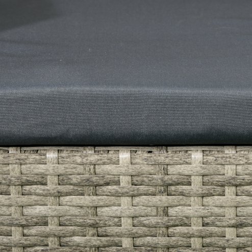 Outsunny 2 Seat Rattan Garden Bench, Patio Wicker Chair with Glass Tea Table, Outdoor Love Seat with Padded Cushions, for Garden, Porch, Mixed Grey/Grey