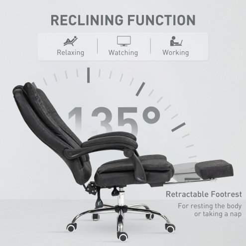 Vinsetto Office Chair, Microfibre Reclining Computer Desk Chair with Footrest and Adjustable Height, Swivel Wheels for Home Office, Black