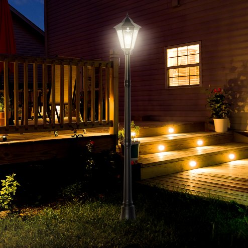 Outsunny 1.9M Garden Lamp Post Light, IP44 Outdoor LED Solar Powered Lantern Lamp with Decorative Bulb, Aluminium Frame for Patio, Pathway and Walkway, Black Image