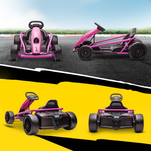 HOMCOM 24V Electric Go Kart for Kids, Drifting Ride-On Racing Go Kart with Slow Start, Music, Horn Honking and Safety Belt, for 8-12 Years Old, Pink