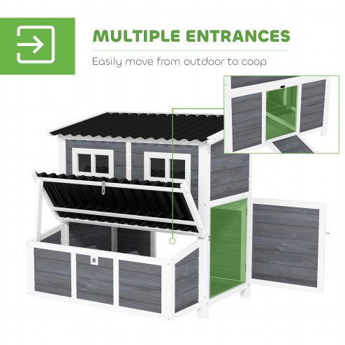 PawHut Wooden Chicken Coop with Nesting Box, Hen House Poultry Cage with Slide-Out Tray, Waterproof Roof, Perches, for 4-6 Chickens, 100 x 86 x 100cm
