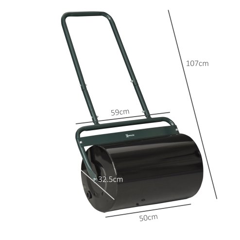Outsunny Combination Push/Tow Lawn Roller Filled with 38L Sand (62kg) or Water, Great for the Garden 32 x 50cm Roller, Dark Green