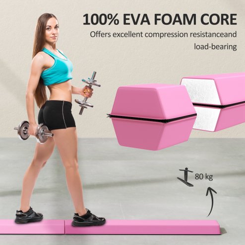 SPORTNOW 7.7ft Folding Gymnastics Beam, Floor Balance Beam for Kids with Anti-Slip Base, Gymnastics Equipment for Home Gym, Training Exercise, Pink