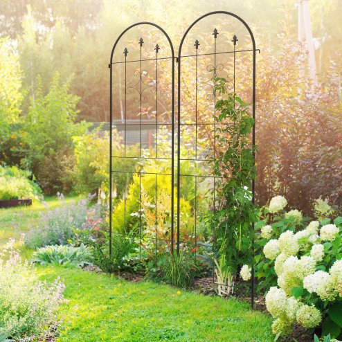 Outsunny Set of 2 Garden Trellis, Metal Trellis for Climbing Plants Support Frames, 50 x 180cm, Arrow Design