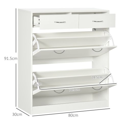 HOMCOM Narrow Shoe Cabinet, Slim Shoe Storage Cabinet with 2 Flip Drawers, 2 Slide Out Drawers and Adjustable Shelves for 12 Pairs of Shoes for Entryway Hallway